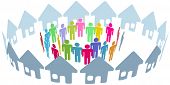 foto of meeting  - Neighborhood home people social network meet inside a circle of houses - JPG 