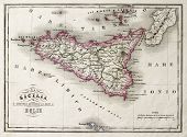 stock photo of map  - An old map of Sicily and little islands around it - JPG 