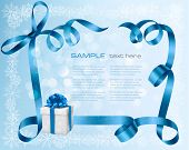 stock photo of holidays  - Holiday background with blue gift bow with gift boxes - JPG 