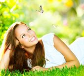 stock photo of outdoor  - Spring Beauty Girl - JPG 