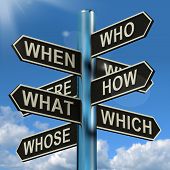 picture of dilemma  - Who What Why When Where Signpost Shows Confusion Brainstorming And Research - JPG 