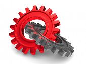 pic of leadership  - Two chrome gears on white background - JPG 