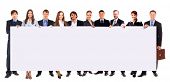 picture of people  - group of business people holding a banner ad isolated on white - JPG 