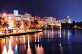 stock photo of reflection  - Miami south beach street view with water reflections at night - JPG 