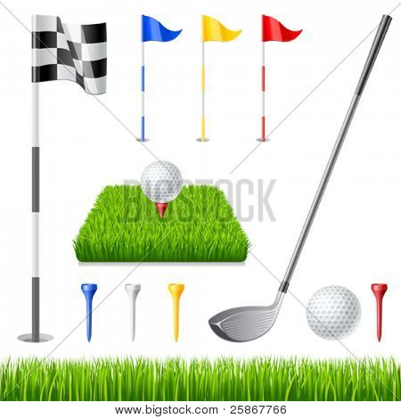Picture or Photo of Golf icon set. Golf club, golf flag, golf ball and green glass