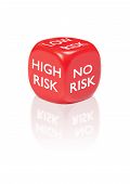 stock photo of outcome  - Dice with different risk outcomes over a white background - JPG 