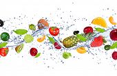 image of segment  - Fresh fruits falling in water splash - JPG 