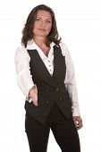 pic of handshake  - business woman showing handshake gesture on white background - JPG 