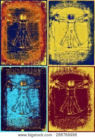 Poster: Painting Depicting The Vitruvian Man