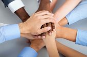 pic of meeting  - International  business team showing unity with their hands together - JPG 
