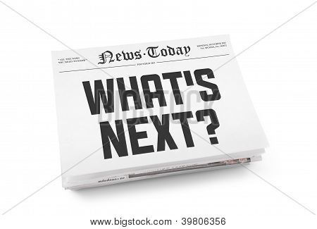 Picture or Photo of A stack of newspapers with headline "What