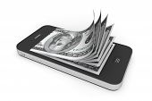 image of finance  - Money in Mobile Phone on a white background - JPG 