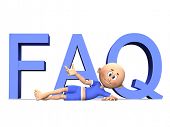 stock photo of toon  - FAQ 3d letters and a cute toon guy presenting the text - JPG 