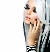 stock photo of black  - Beauty Fashion Girl black and white style - JPG 