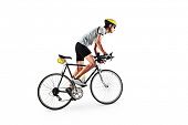 pic of males  - A male bicyclist riding a bicycle isolated against white background - JPG 