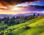 stock photo of sky  - Majestic sunset in the mountains landscape - JPG 