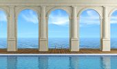 pic of interior  - interior of a luxury resort with swimming pool and sea views - JPG 