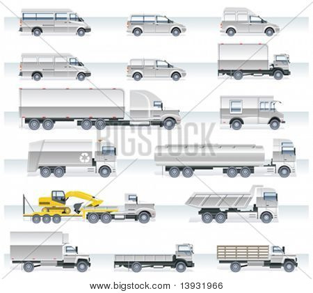 Picture or Photo of Vector transportation icon set. Trucks and vans