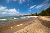 stock photo of blue sky  - Lake Superior Sandy Beach under blue sky - JPG 