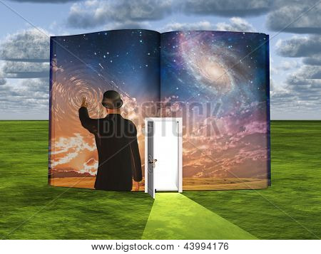 Picture or Photo of Book with science fiction scene and open doorway of light