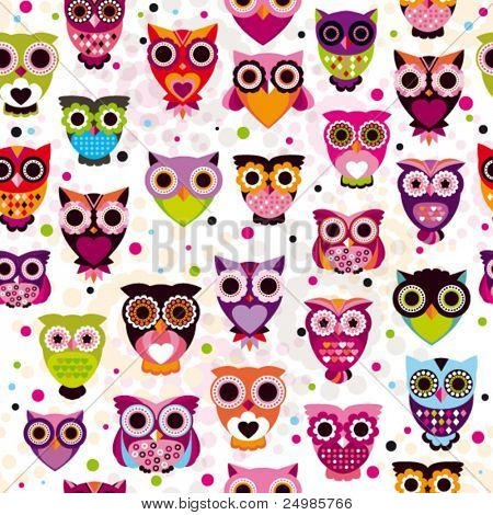 Picture or Photo of Seamless colourfull owl pattern for kids in vector