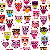 foto of animals  - Seamless colourfull owl pattern for kids in vector - JPG 