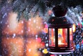 pic of holidays  - Christmas lantern with snowfall - JPG 